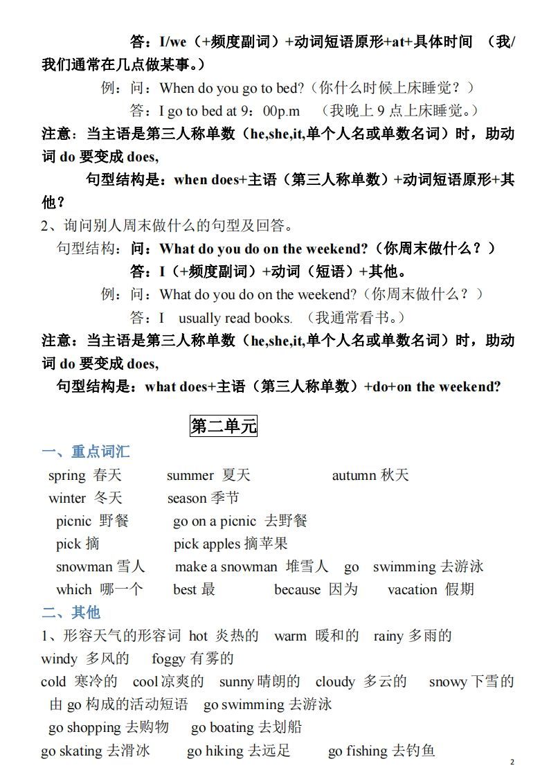 图片[2]_五年级英语下册素材-单词、短语、句型期末重点知识归纳（人教PEP版）_练习题|试卷|知识点|复习提纲