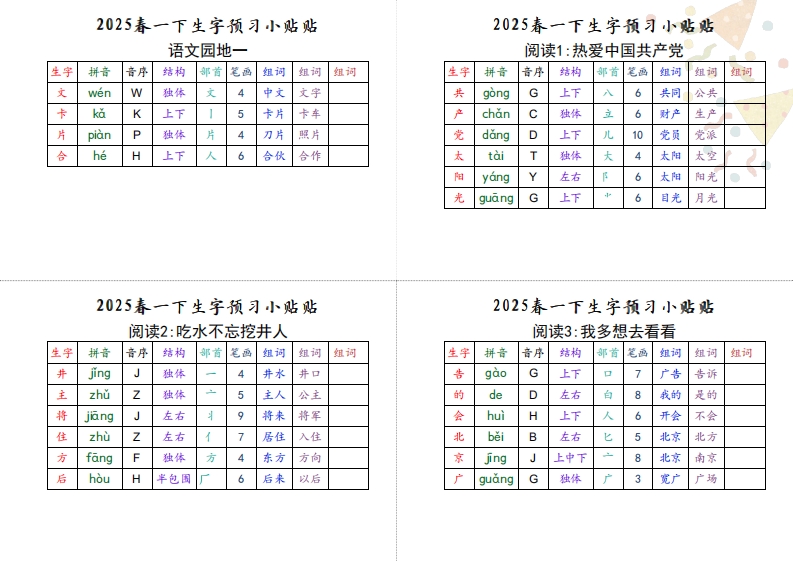 图片[2]_【生字小贴贴】一下语文最终版生字预习_练习题|试卷|知识点|复习提纲