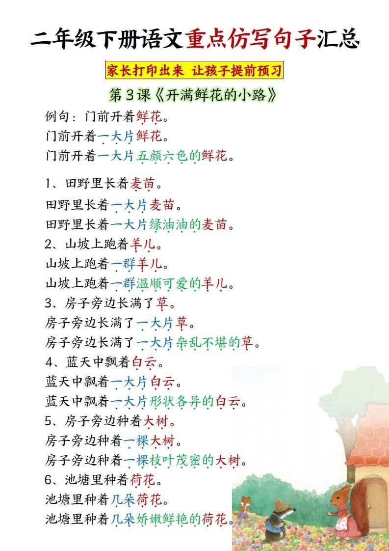 图片[2]_★【1-8单元重点仿写句子】二下语文（超全）_练习题|试卷|知识点|复习提纲