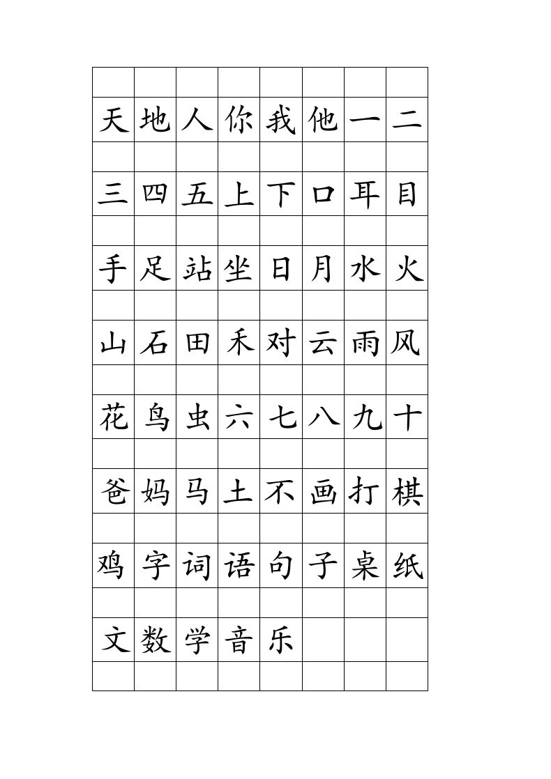 一年级语文上册注音田字格生字表打印（部编版）_练习题|试卷|知识点|复习提纲