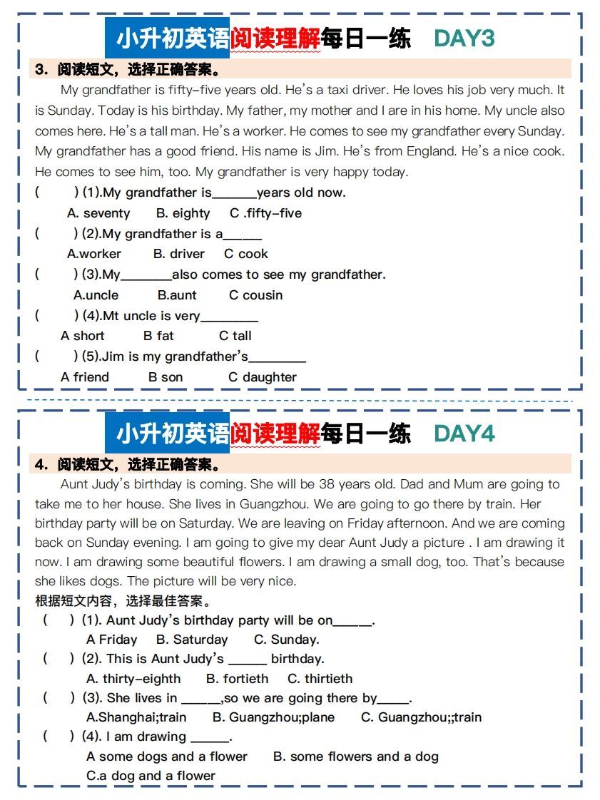 图片[2]_小升初英语阅读理解每日一练_练习题|试卷|知识点|复习提纲