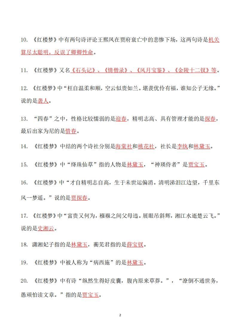 图片[2]_四大名著必考知识点《红楼梦》_知识点_练习题|试卷|知识点|复习提纲