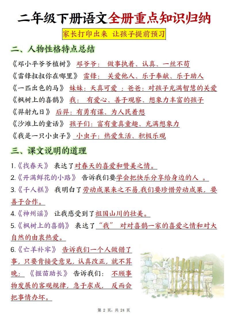 图片[2]_二下语文全册预习重点知识归纳（含练习24页）_练习题|试卷|知识点|复习提纲