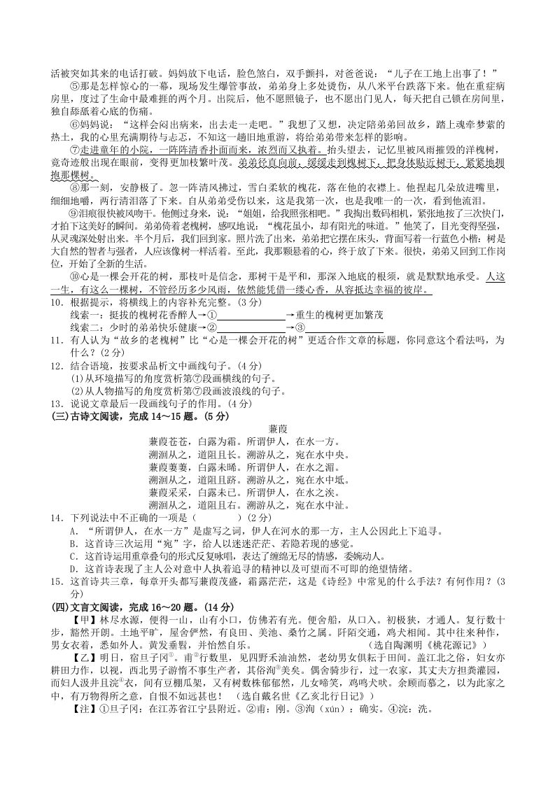 图片[3]_2023-2024学年广西河池市宜州区八年级下学期期中语文试题及答案(Word版)_练习题|试卷|知识点|复习提纲