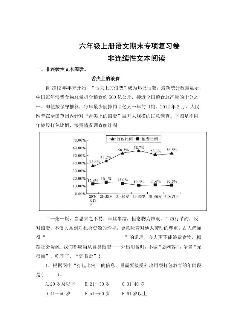 【期末专项知识点专题：非连续性文本阅读】六上语文_练习题|试卷|知识点|复习提纲