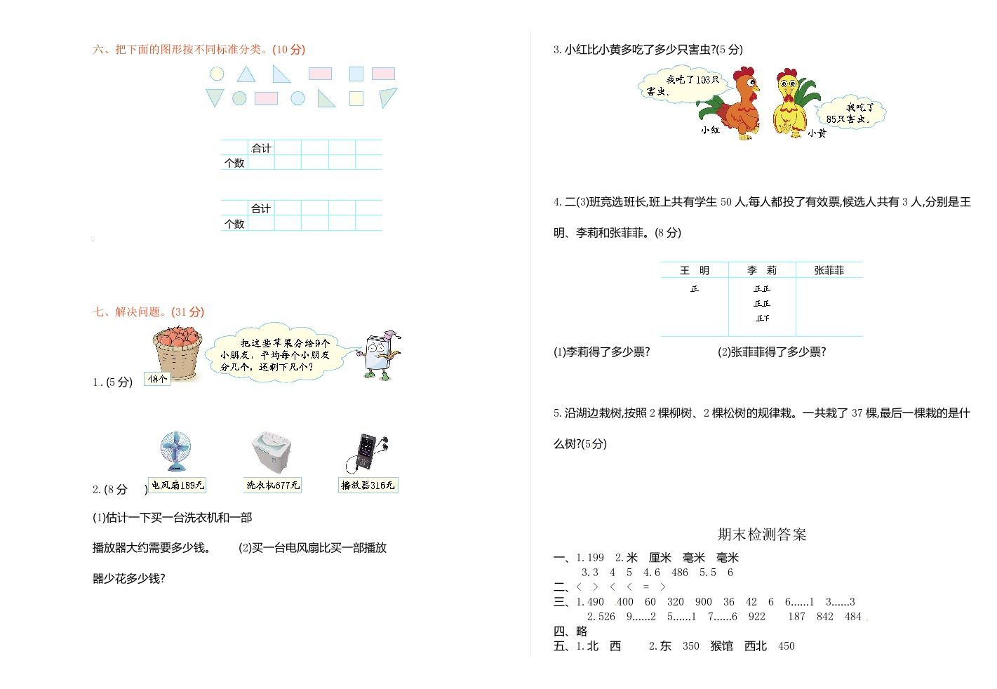 图片[2]_二年级数学下册苏教版下学期期末测试卷1_练习题|试卷|知识点|复习提纲