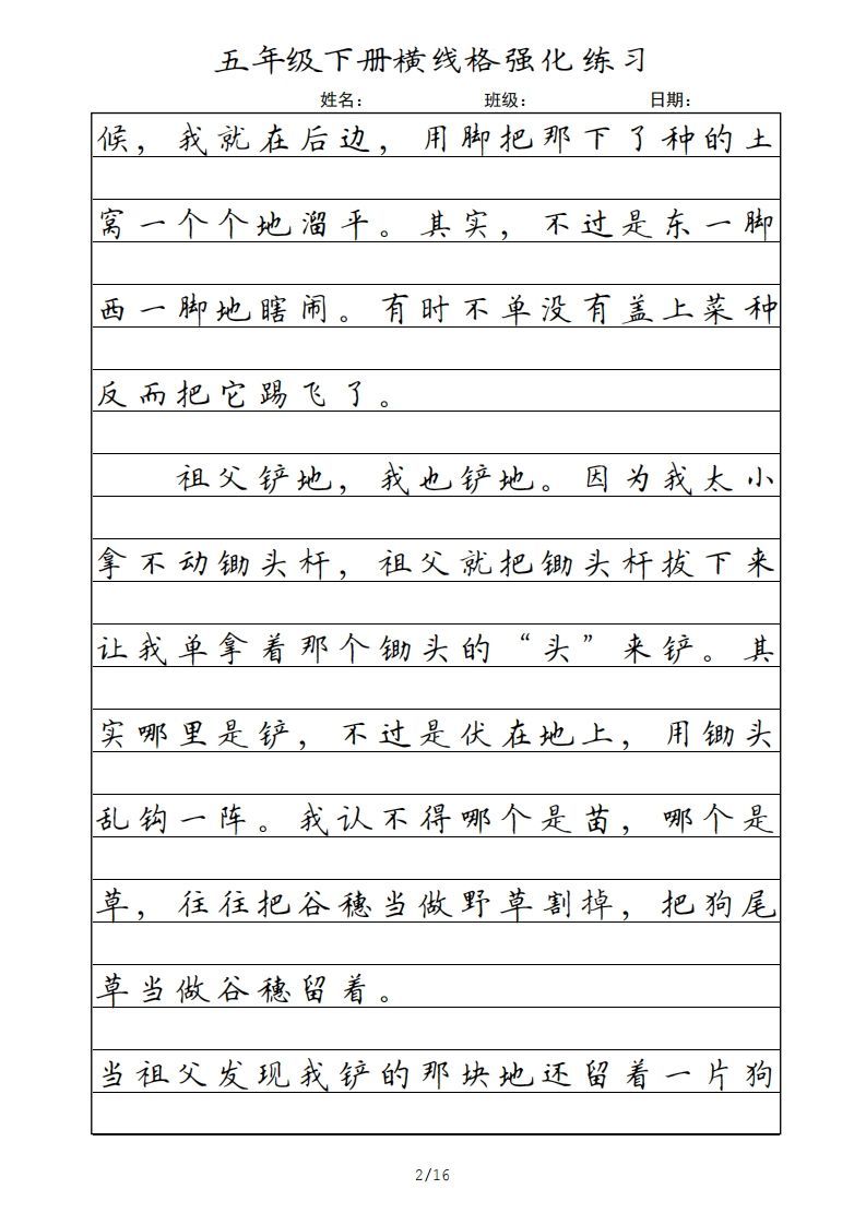 图片[2]_五年级语文下册横线格（部编版）_练习题|试卷|知识点|复习提纲