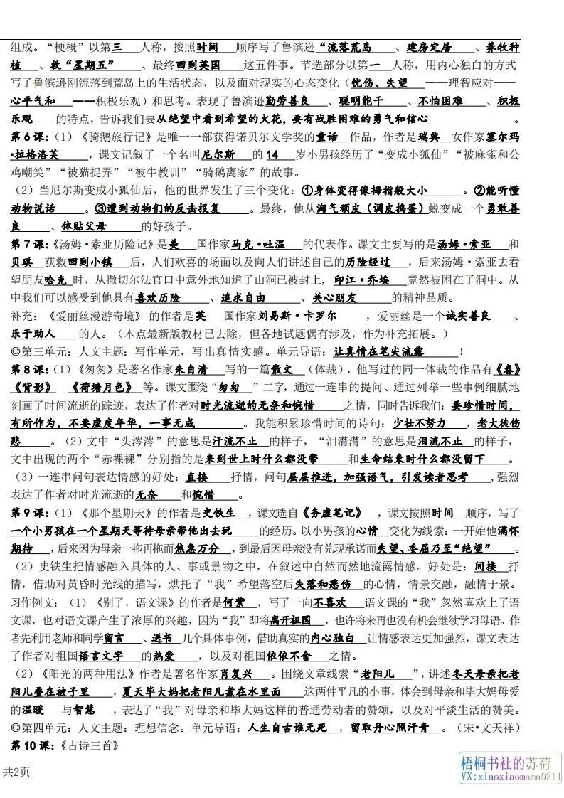 图片[2]_六年级下册课文必背核心知识点梳理_练习题|试卷|知识点|复习提纲