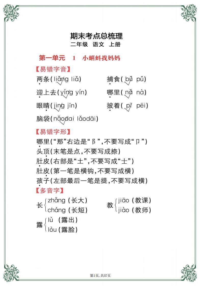 【考点总梳理57页】二上语文_练习题|试卷|知识点|复习提纲
