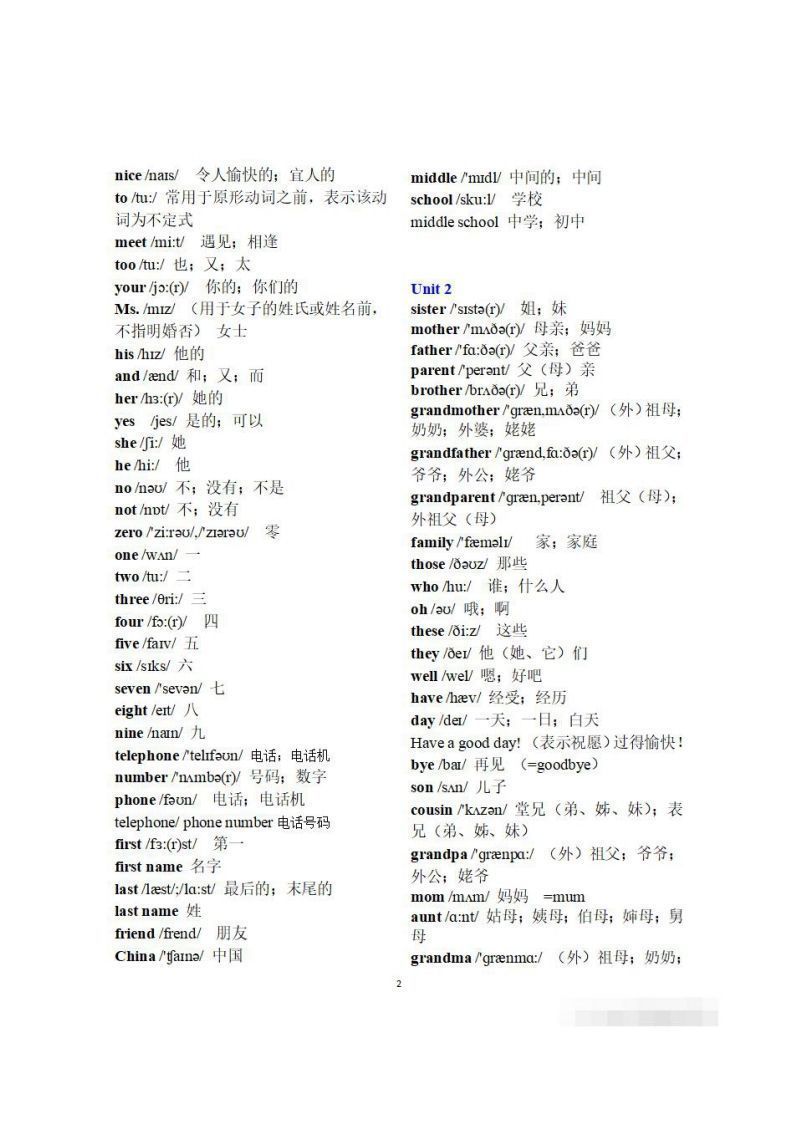 图片[2]_初一英语上册：全册《单词表》（分单元、带音标、词意）_练习题|试卷|知识点|复习提纲