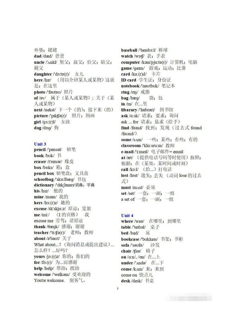 图片[3]_初一英语上册：全册《单词表》（分单元、带音标、词意）_练习题|试卷|知识点|复习提纲