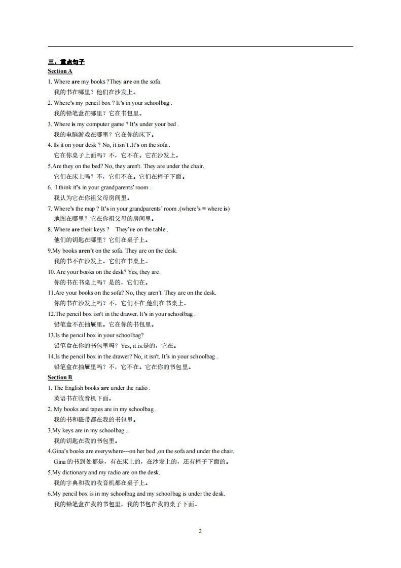 图片[2]_4.人教版七年级上英语Unit4复习提纲_练习题|试卷|知识点|复习提纲