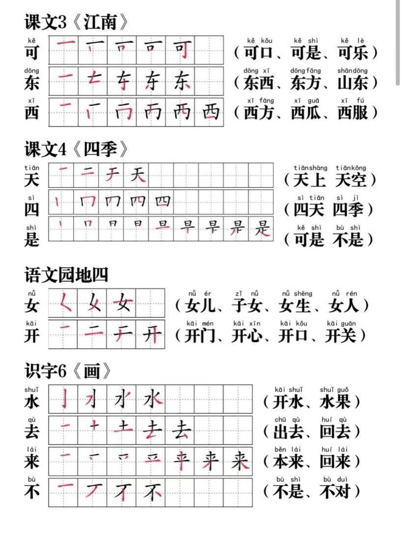 图片[3]_一年级语文上册写字表笔画笔顺组词_练习题|试卷|知识点|复习提纲
