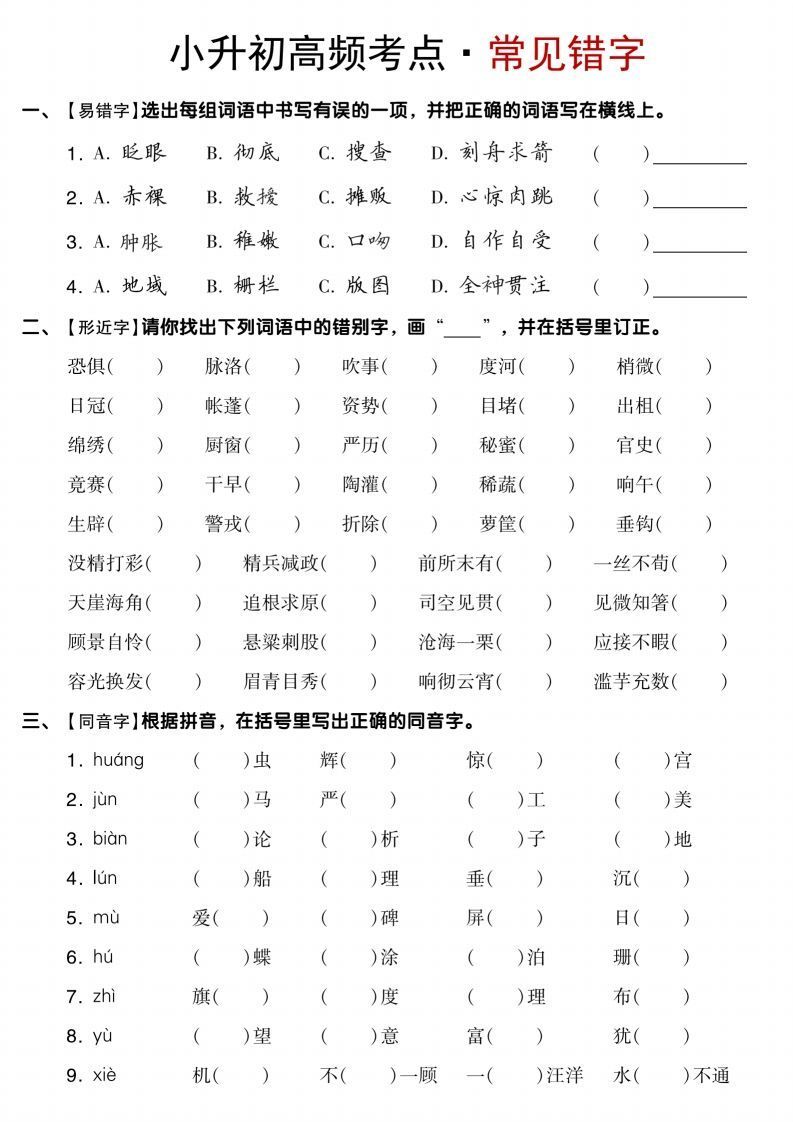 【小升初语文专项】高频考点_练习题|试卷|知识点|复习提纲