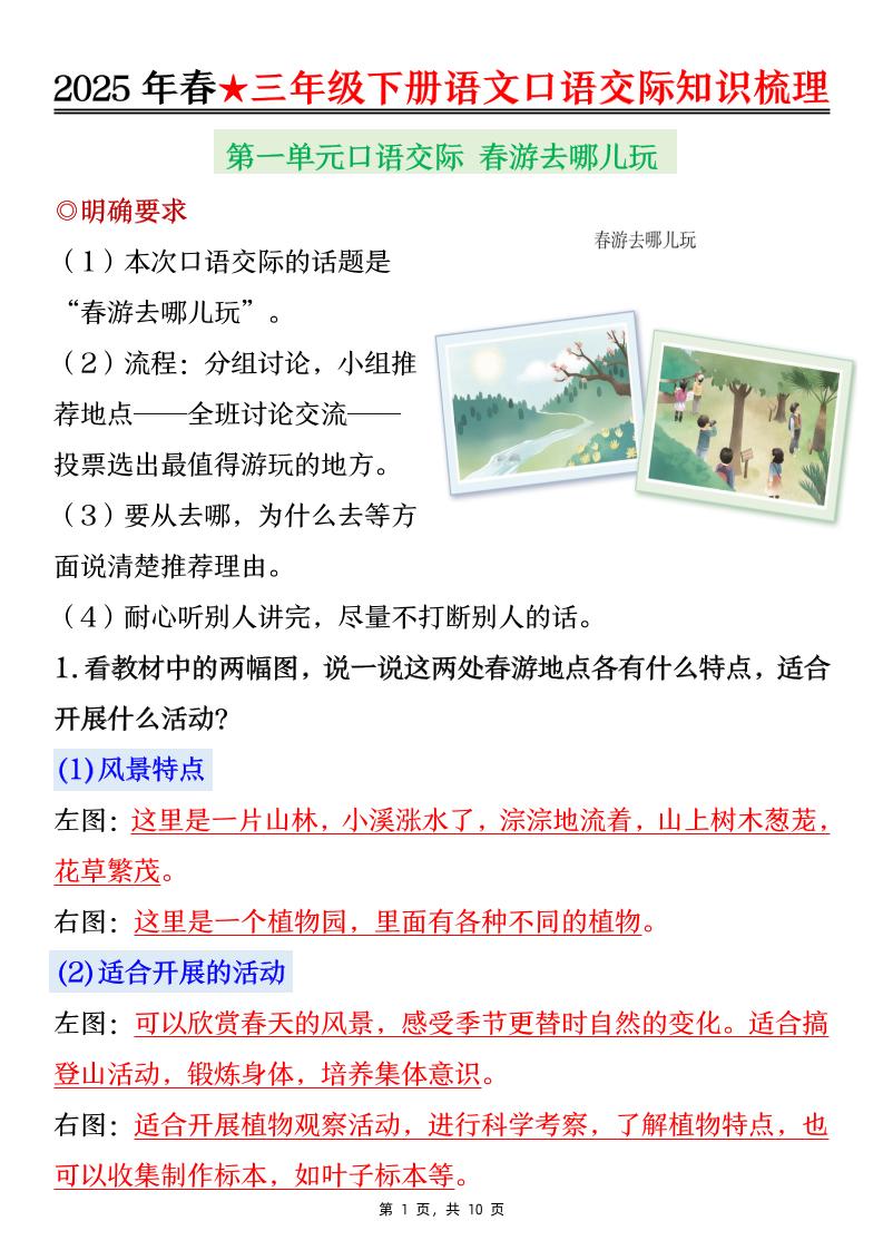 25春三下语文口语交际知识梳理（10页）_练习题|试卷|知识点|复习提纲