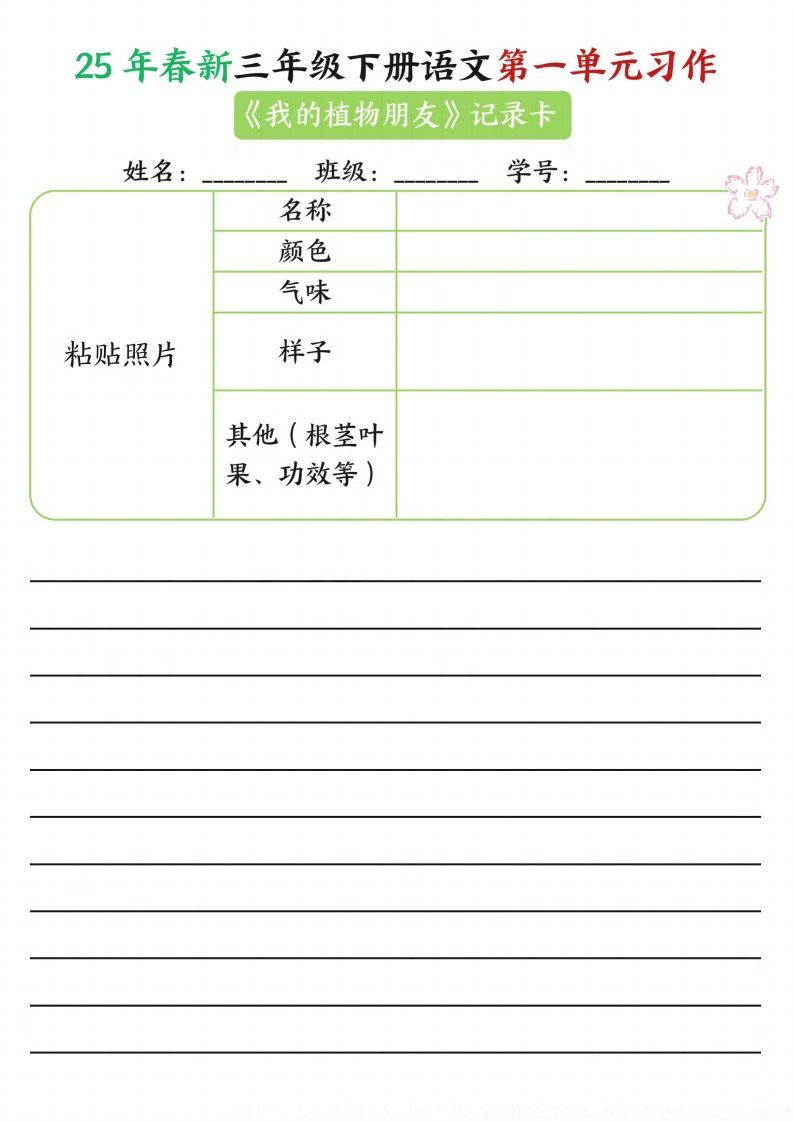 【习作】25年春新三下语文第一单元习作（观察单）16页_练习题|试卷|知识点|复习提纲