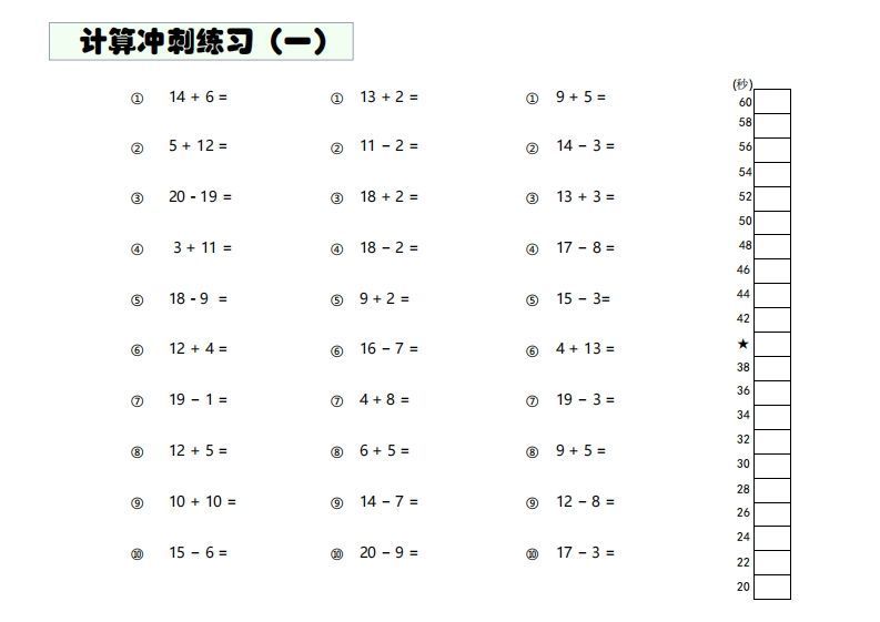 【数学】难度4：20以内加减混合闯关_练习题|试卷|知识点|复习提纲