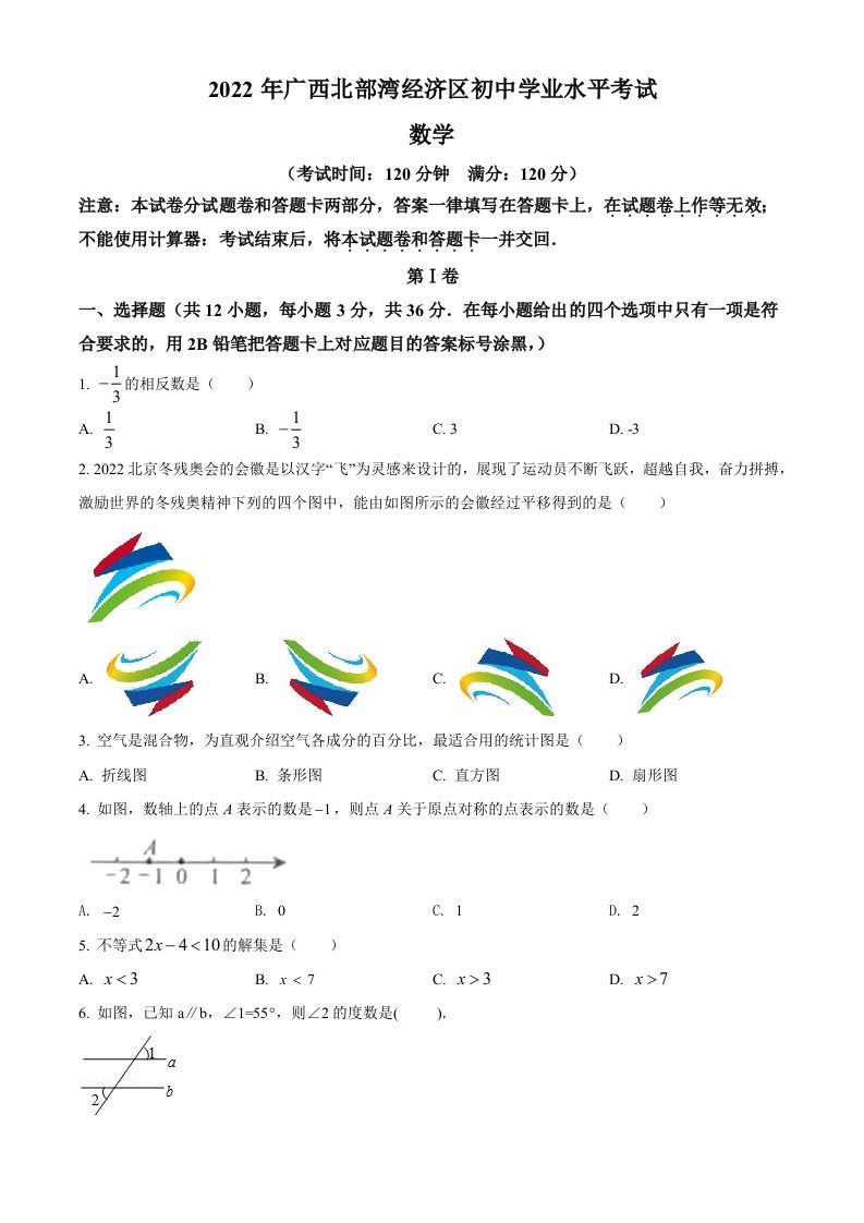 2022年广西北部湾经济区中考数学真题（空白卷）_练习题|试卷|知识点|复习提纲