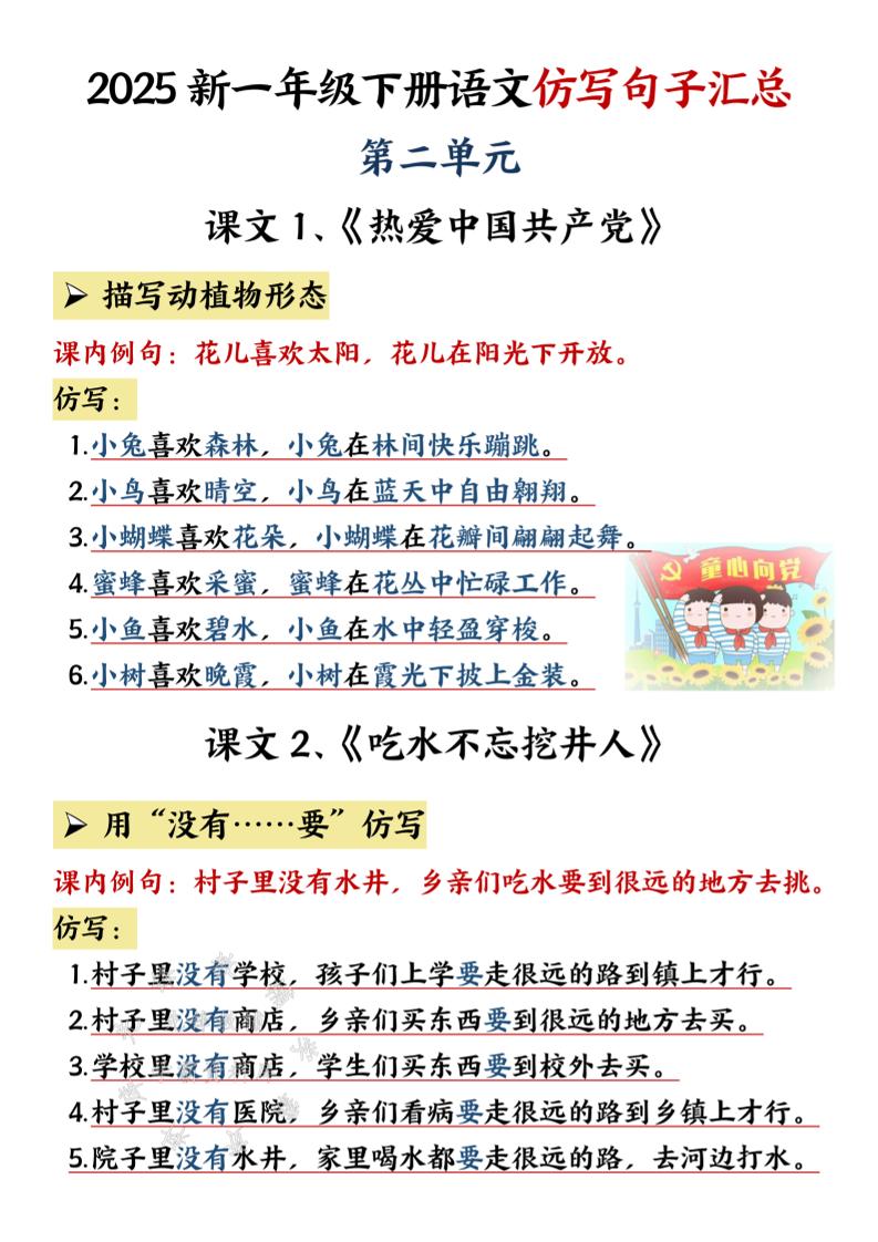 一年级下语文仿写句子汇总-_练习题|试卷|知识点|复习提纲