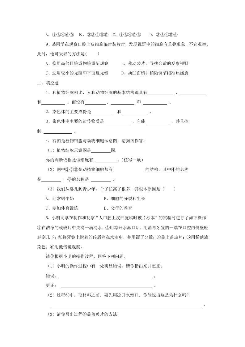 图片[2]_七年级上册生物第二单元第一章第三节试卷及答案(Word版)_练习题|试卷|知识点|复习提纲