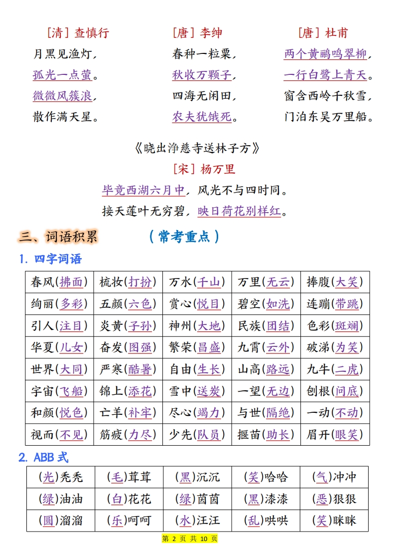 图片[2]_二年级语文下册全册重点知识归纳（10页）_练习题|试卷|知识点|复习提纲