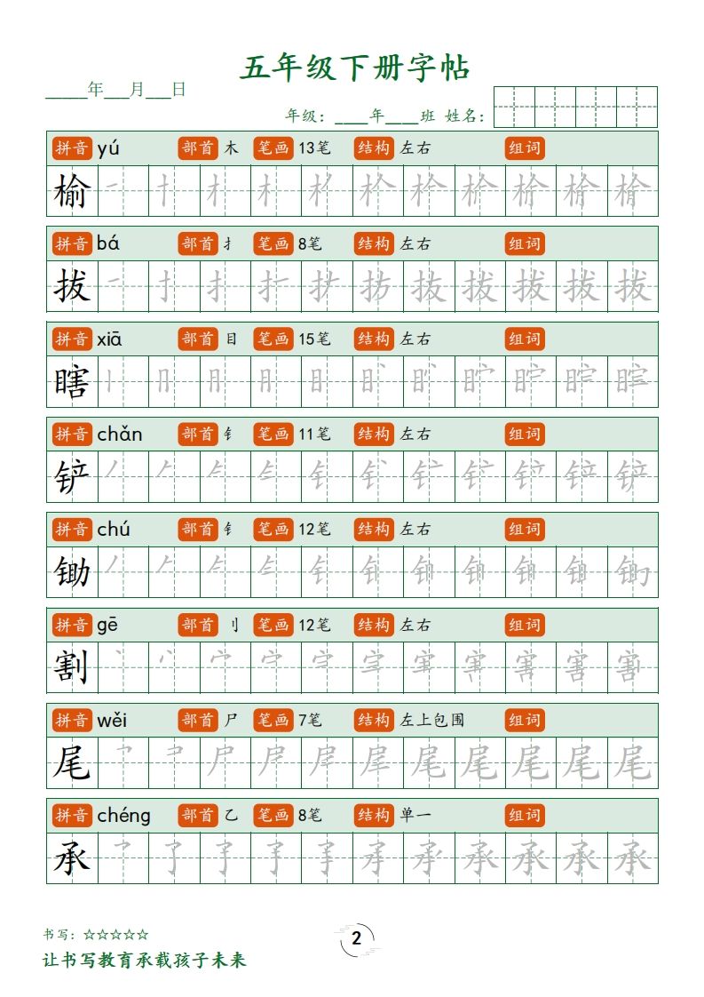 图片[2]_【写字表字帖笔顺】五下语文_练习题|试卷|知识点|复习提纲