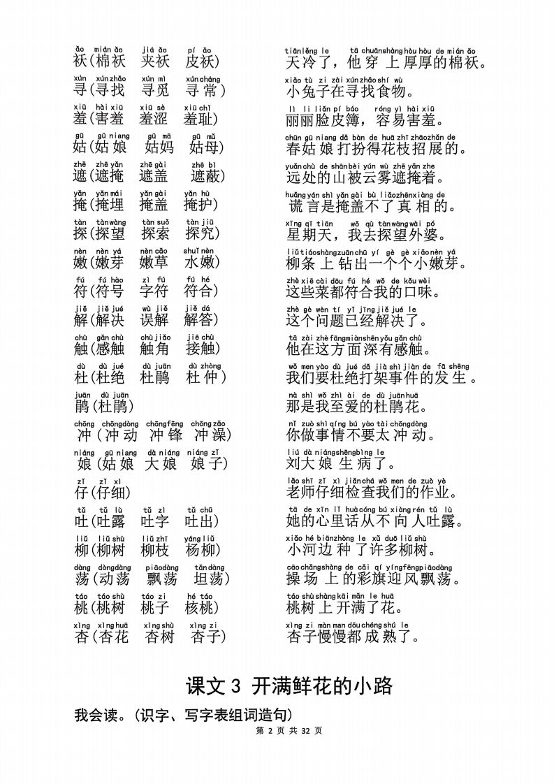 图片[2]_25学年二下语文生字拼音组词造句32页_练习题|试卷|知识点|复习提纲