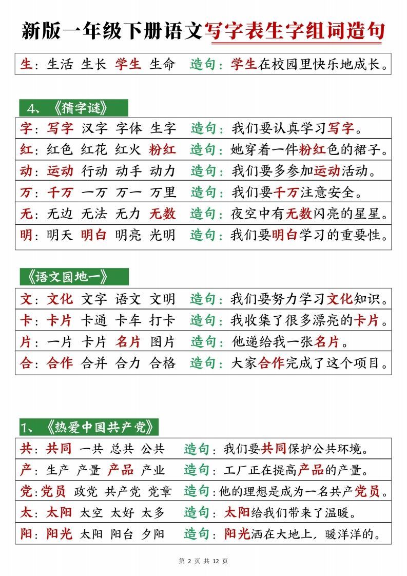 图片[2]_2472【25春新一下语文写字表生字组词造句12页_练习题|试卷|知识点|复习提纲