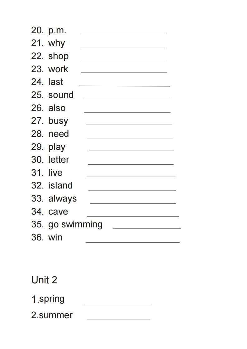 图片[2]_五年级英语下册单词表英译汉（人教PEP版）_练习题|试卷|知识点|复习提纲