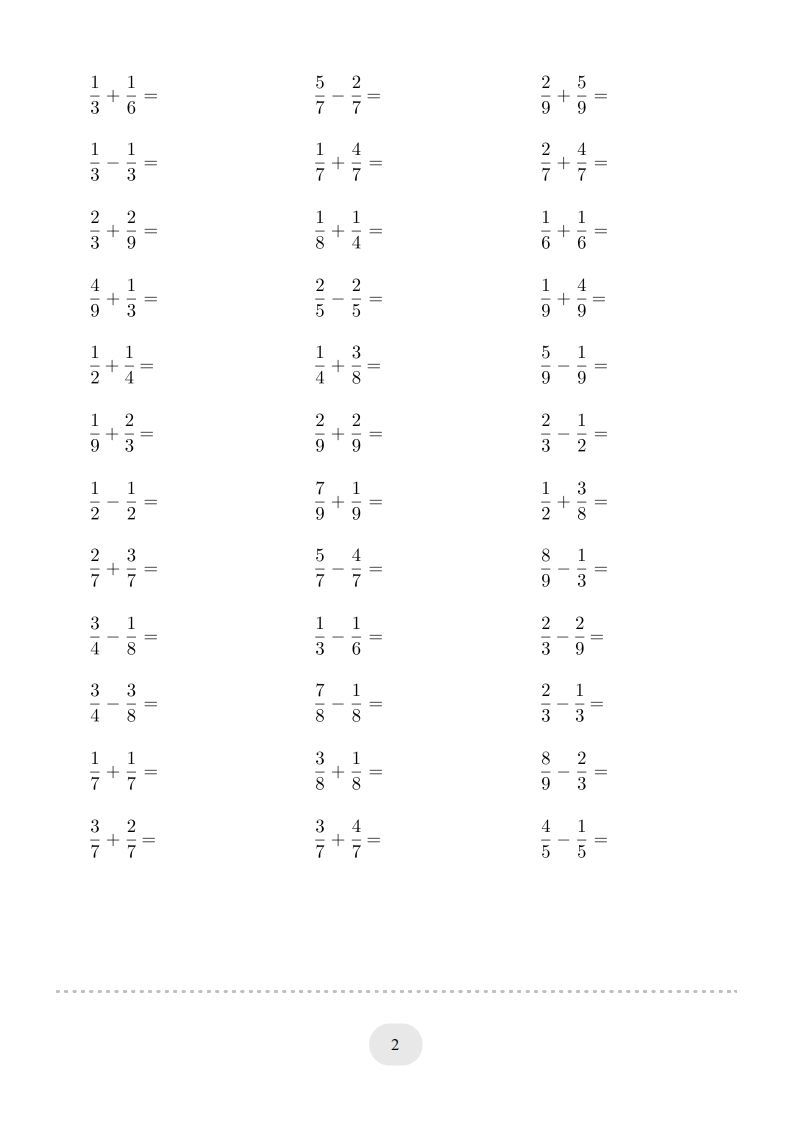 图片[2]_三年级数学上册口算题(分数的简单计算)1000题（人教版）_练习题|试卷|知识点|复习提纲