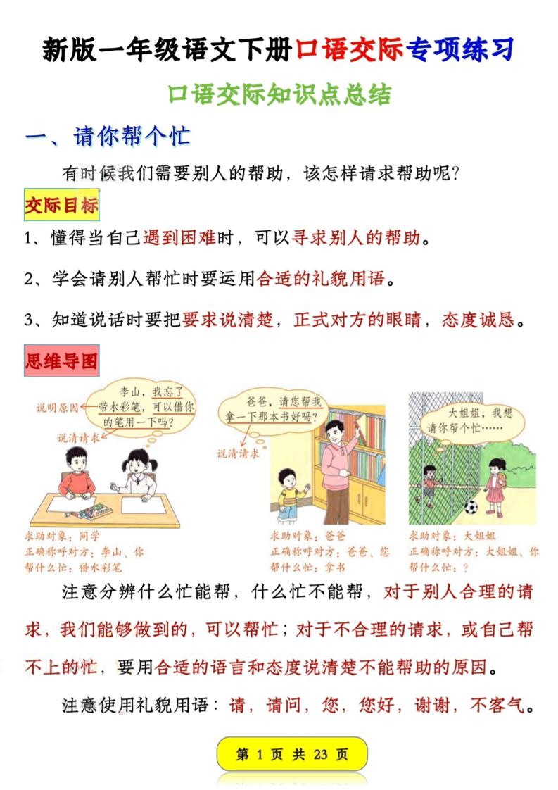 新一下语文口语交际专项练习（23页）_练习题|试卷|知识点|复习提纲