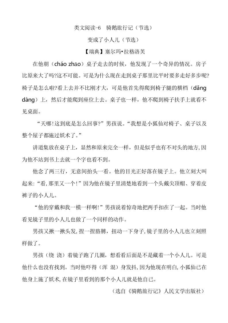 六年级语文下册类文阅读-6骑鹅旅行记（节选）_练习题|试卷|知识点|复习提纲