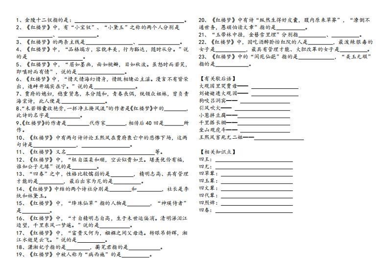 图片[2]_《红楼梦》知识汇总_练习题|试卷|知识点|复习提纲