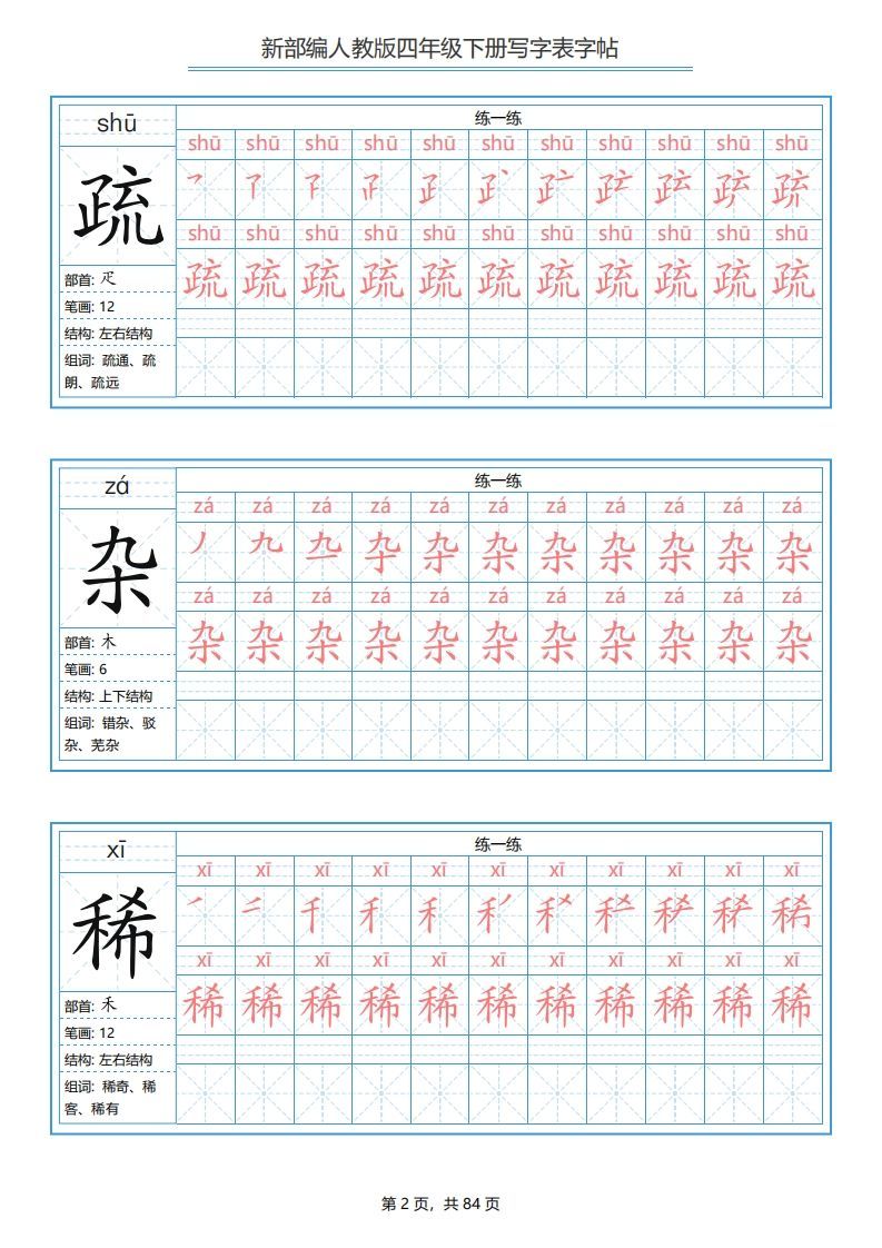 图片[2]_四年级语文下册写字表字帖（84页）PDF（部编版）_练习题|试卷|知识点|复习提纲