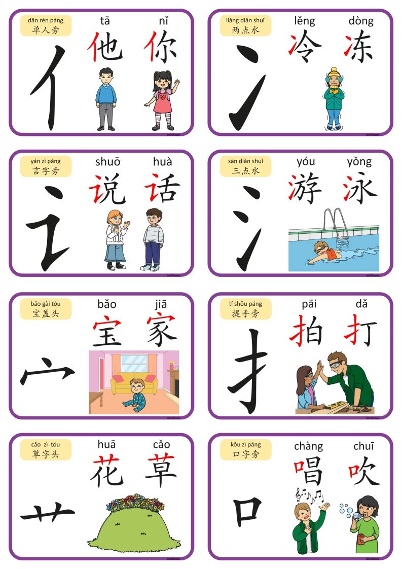 2_认识部首和偏旁闪卡_练习题|试卷|知识点|复习提纲