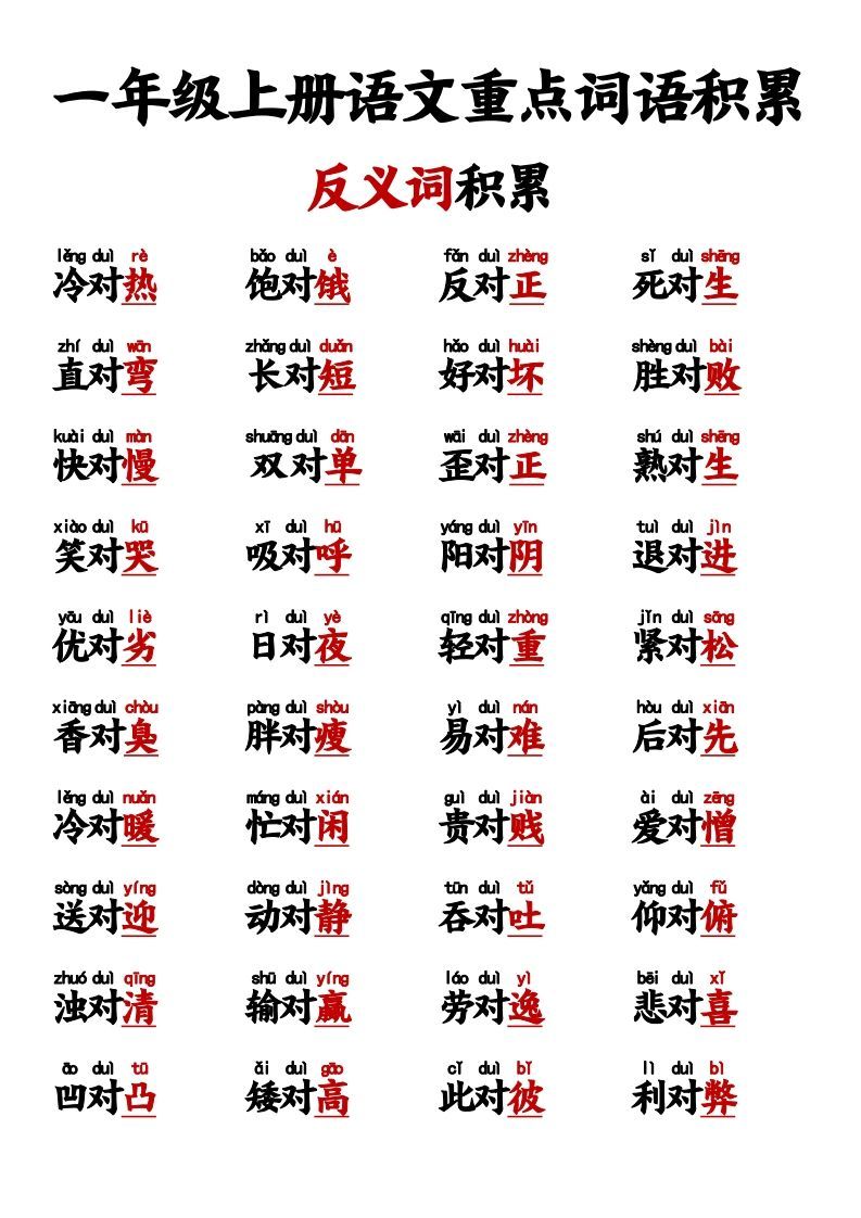 图片[2]_【反义词对子歌】一上语文_练习题|试卷|知识点|复习提纲