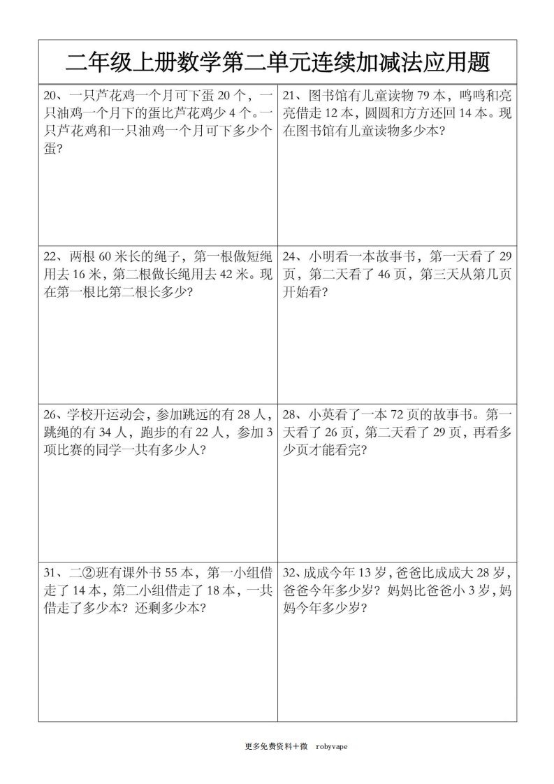 图片[3]_二上数学【第二单元】连续加减法应用题_练习题|试卷|知识点|复习提纲