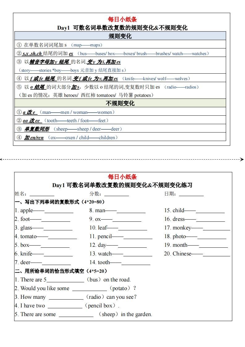 合并版小学语法每日小纸条_练习题|试卷|知识点|复习提纲