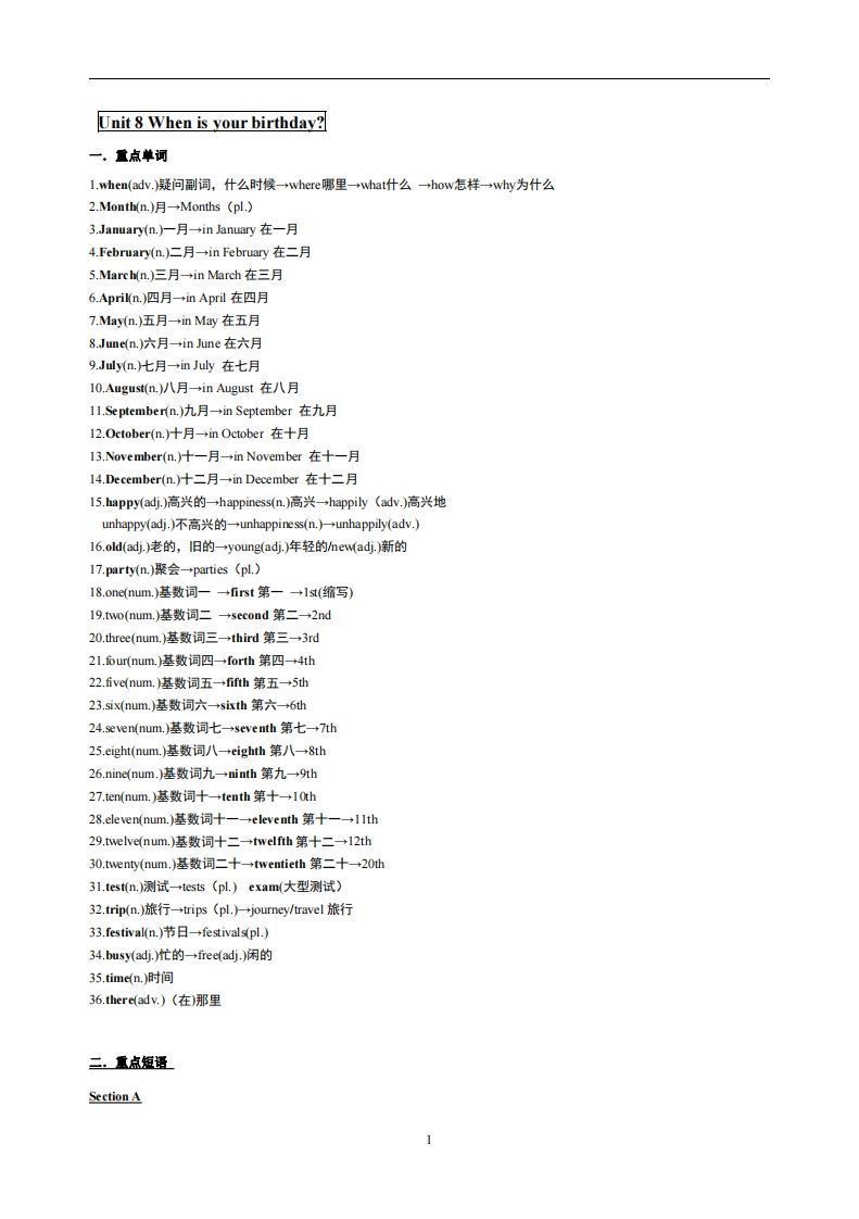 8.人教版七年级上英语Unit8复习提纲_练习题|试卷|知识点|复习提纲