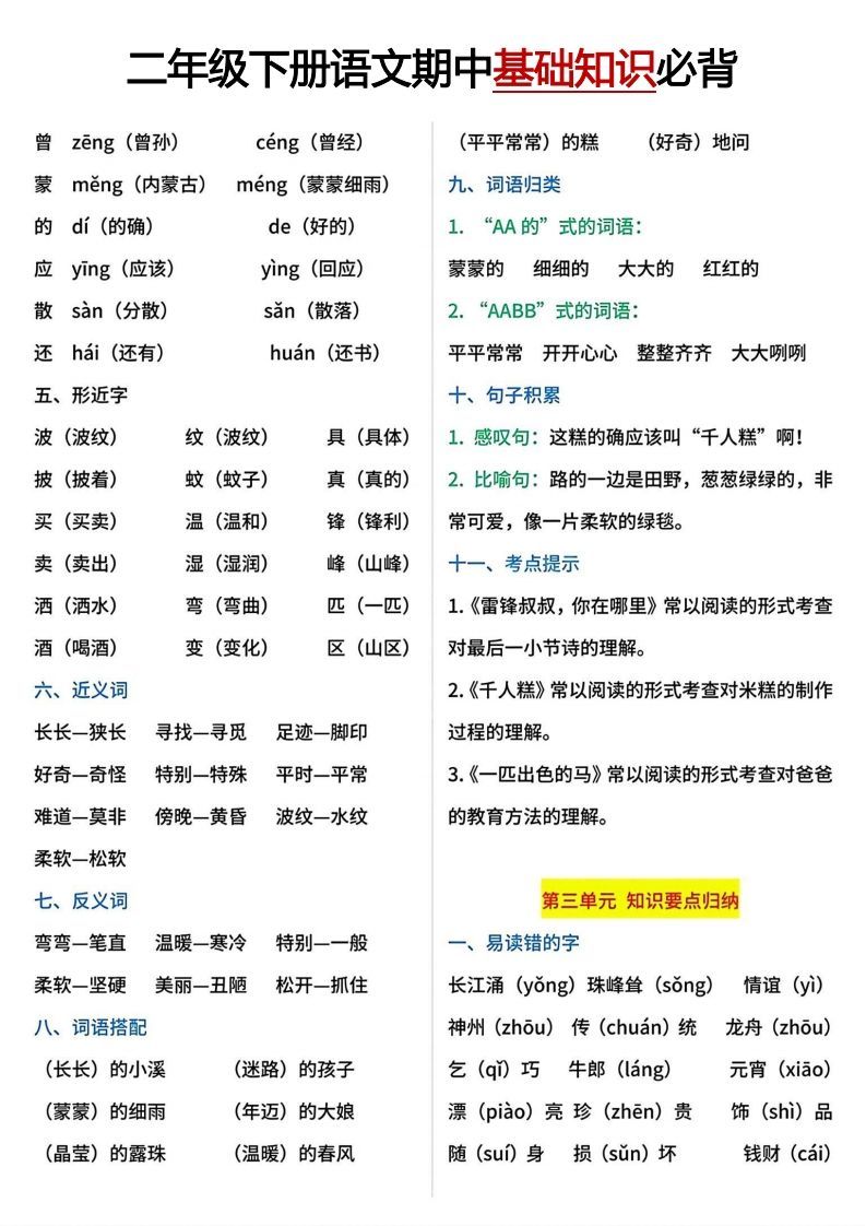 图片[3]_二年级下册期中基础知识必背_练习题|试卷|知识点|复习提纲