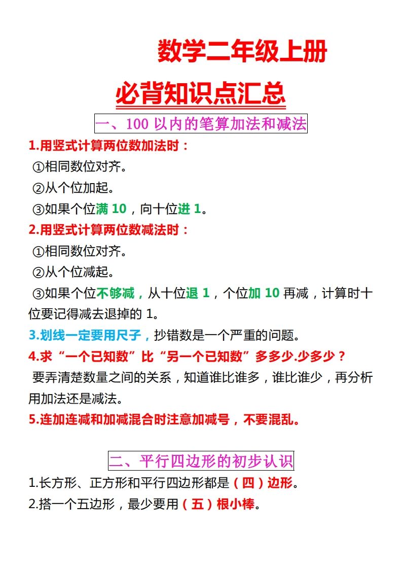 【苏教版】二上数学重点知识点汇总预习_练习题|试卷|知识点|复习提纲