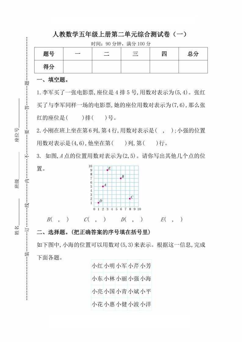人教版数学五年级上册第二单元检测卷_练习题|试卷|知识点|复习提纲