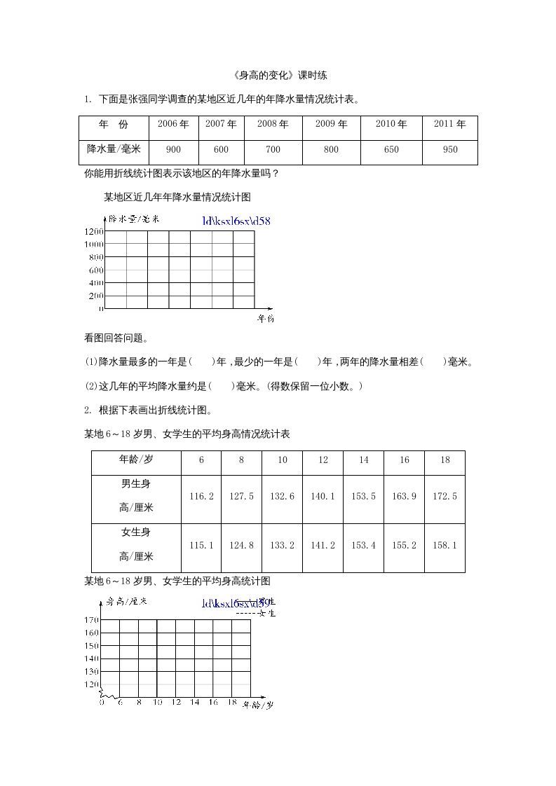 六年级数学上册5.4身高的变化（北师大版）_练习题|试卷|知识点|复习提纲