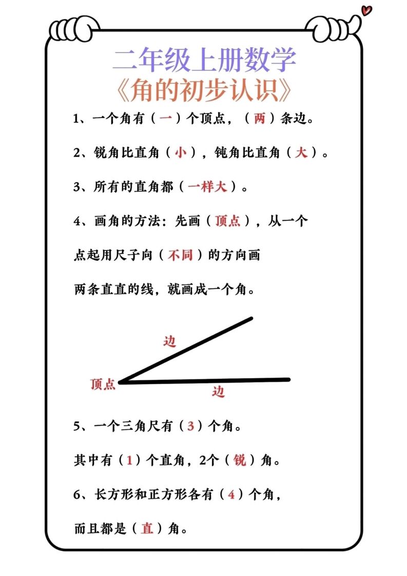 图片[2]_二上数学角的认识必背公式_练习题|试卷|知识点|复习提纲