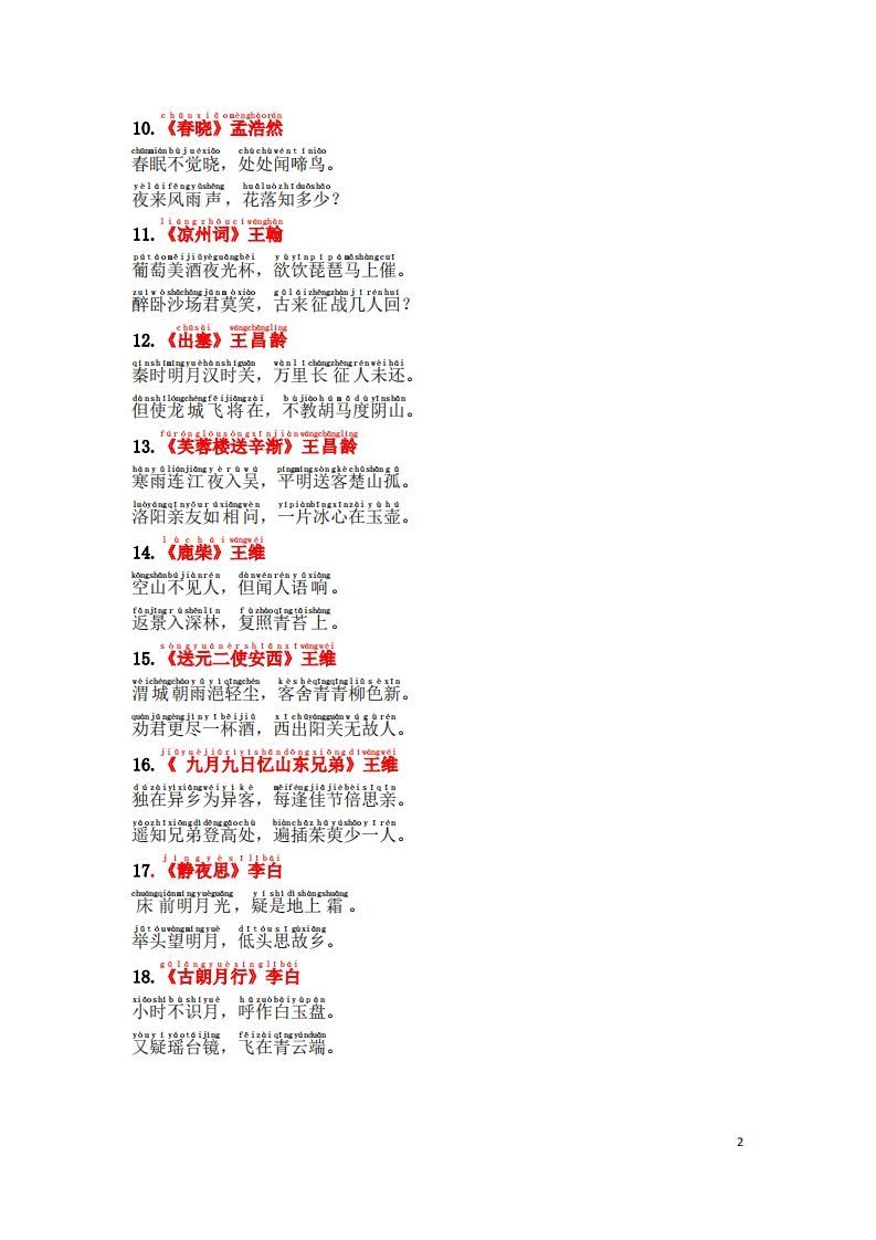 图片[2]_1.2《必背古诗词汇总》（注音版）_练习题|试卷|知识点|复习提纲