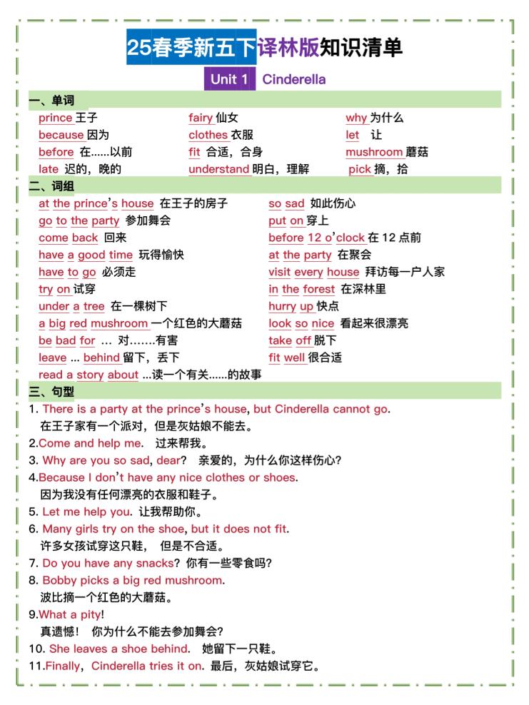 五下译林英语知识清单_练习题|试卷|知识点|复习提纲