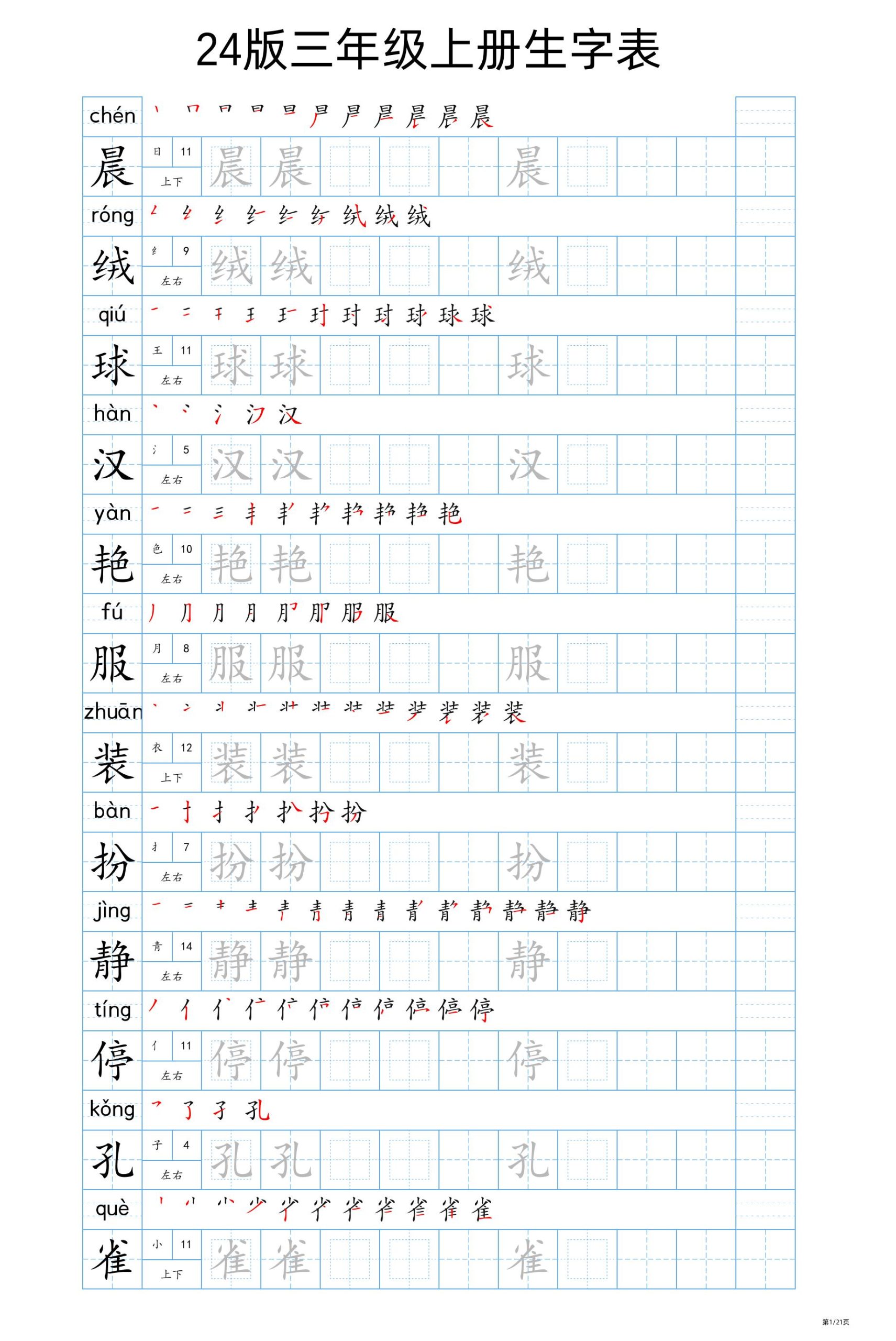 【24秋新版-生字表字帖-蓝板】三上语文pdf_练习题|试卷|知识点|复习提纲