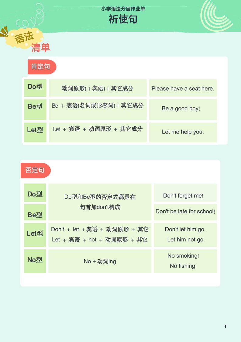 【作业单】17.小学语法分层作业单-祈使句_练习题|试卷|知识点|复习提纲