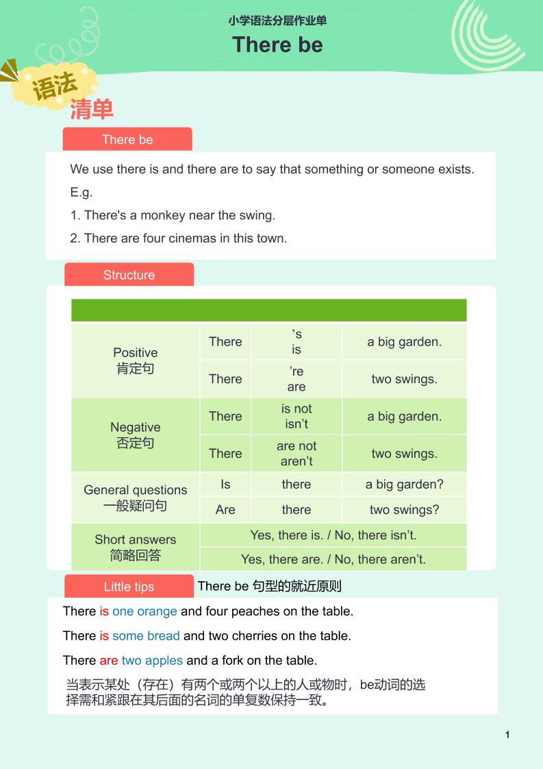 【作业单】18.小学语法分层作业单-Therebe_练习题|试卷|知识点|复习提纲