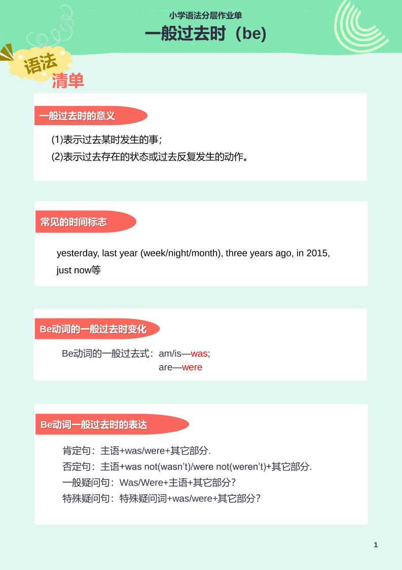 【作业单】22.小学语法分层作业单-一般过去时态_练习题|试卷|知识点|复习提纲